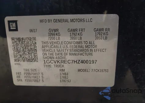 2017 Chevrolet Silverado 1500 1Lt from USA, damaged, VIN 1GCVKREC7HZ400197